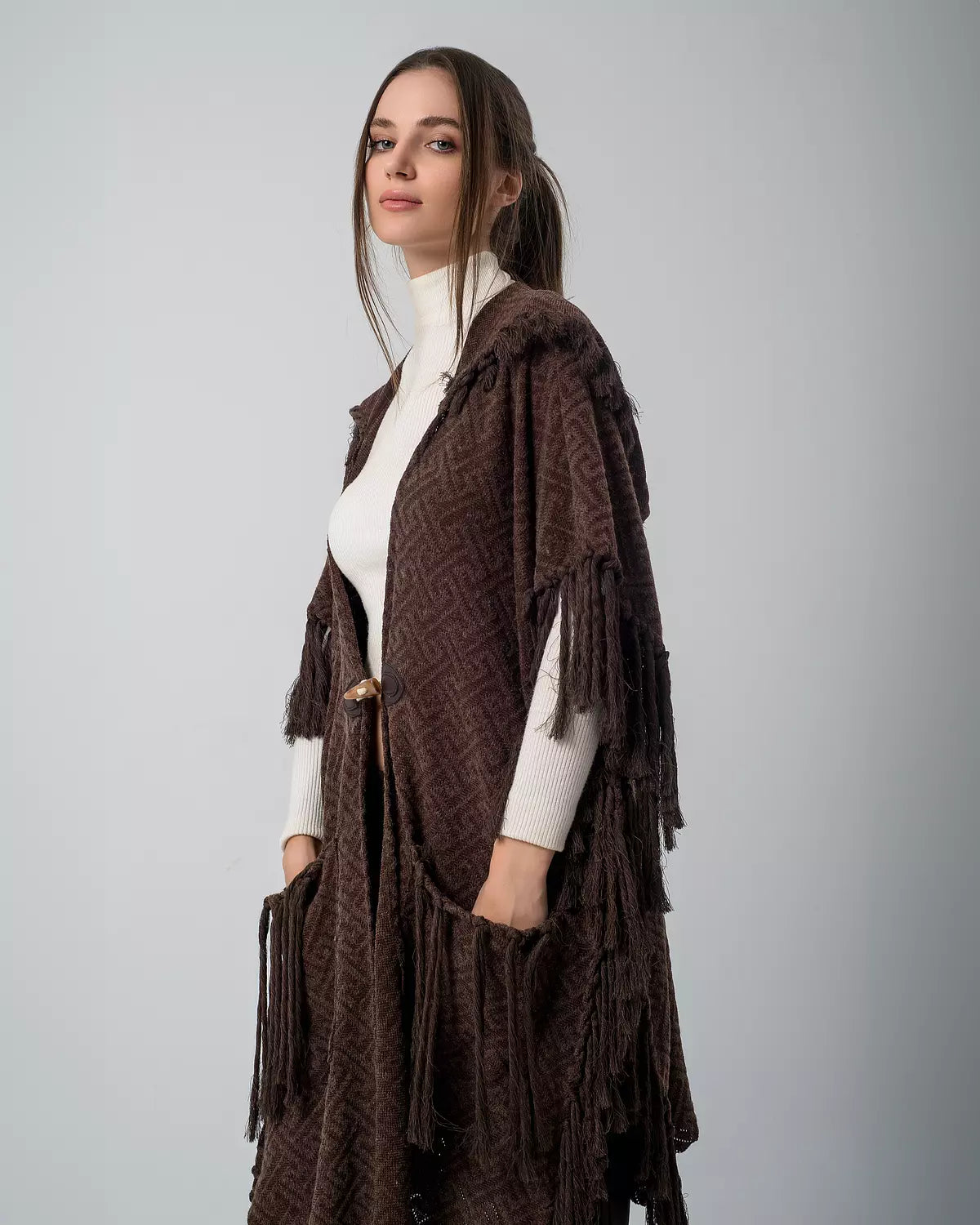 Brown Boho Handmade Fringes Cape