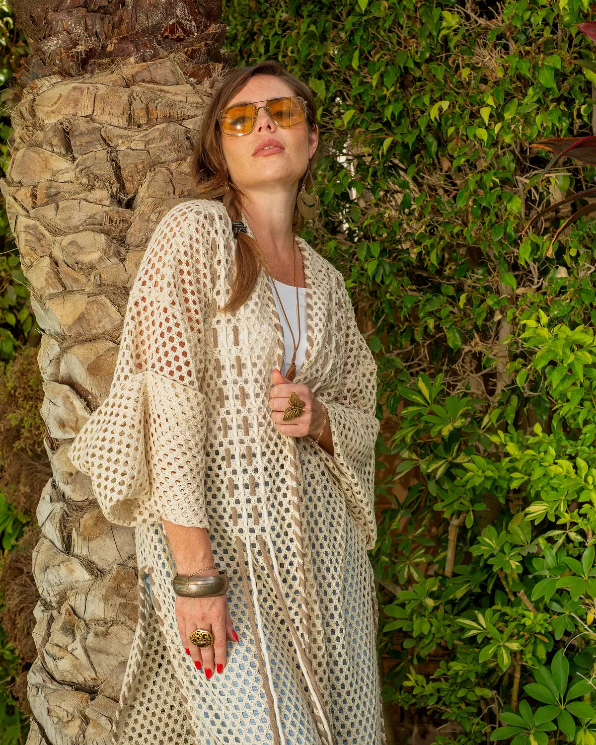 Beige Handmade Net Cardigan