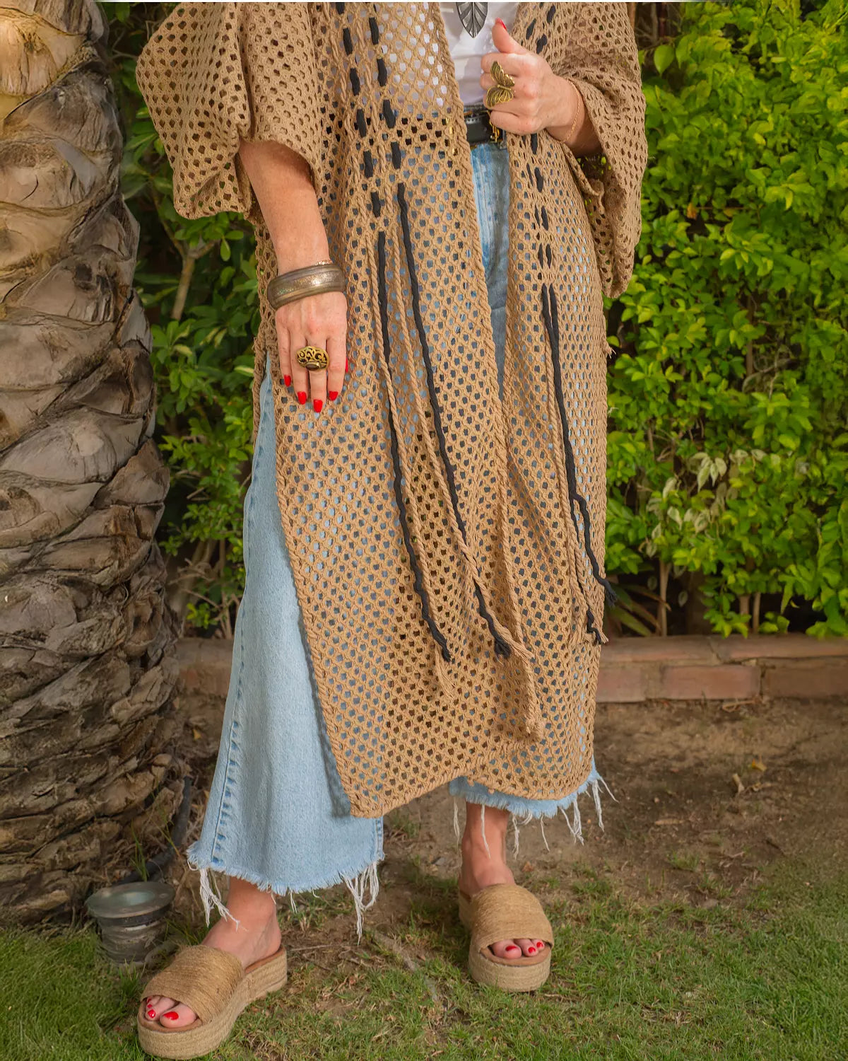 Camel Handmade Net Cardigan