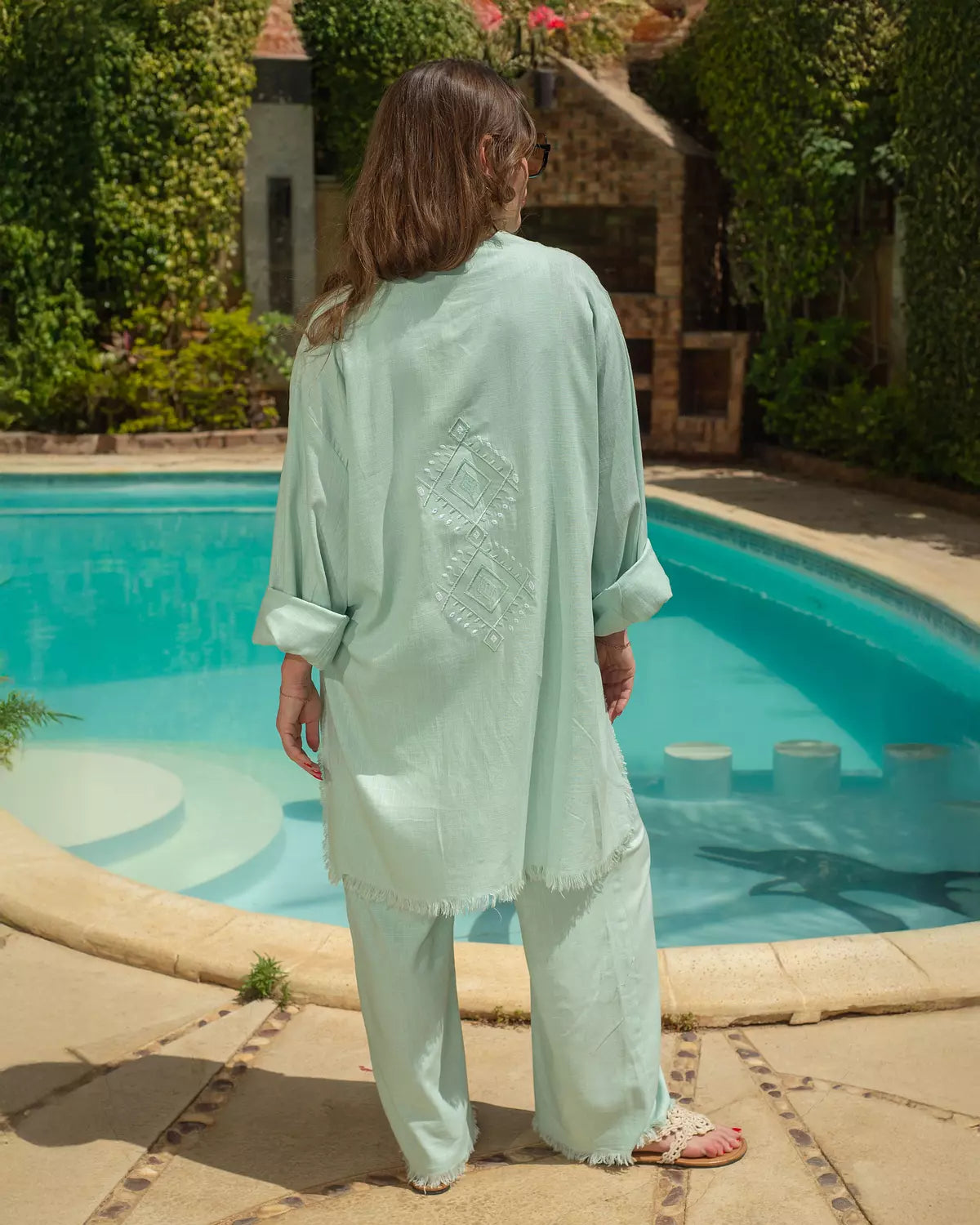Mint Linen Embroidery Set
