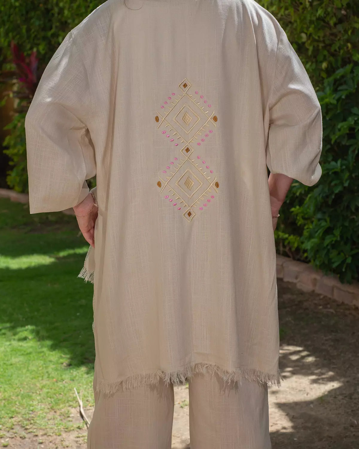 Beige Linen Embroidery Set