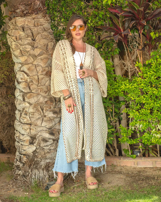 Beige Handmade Net Cardigan