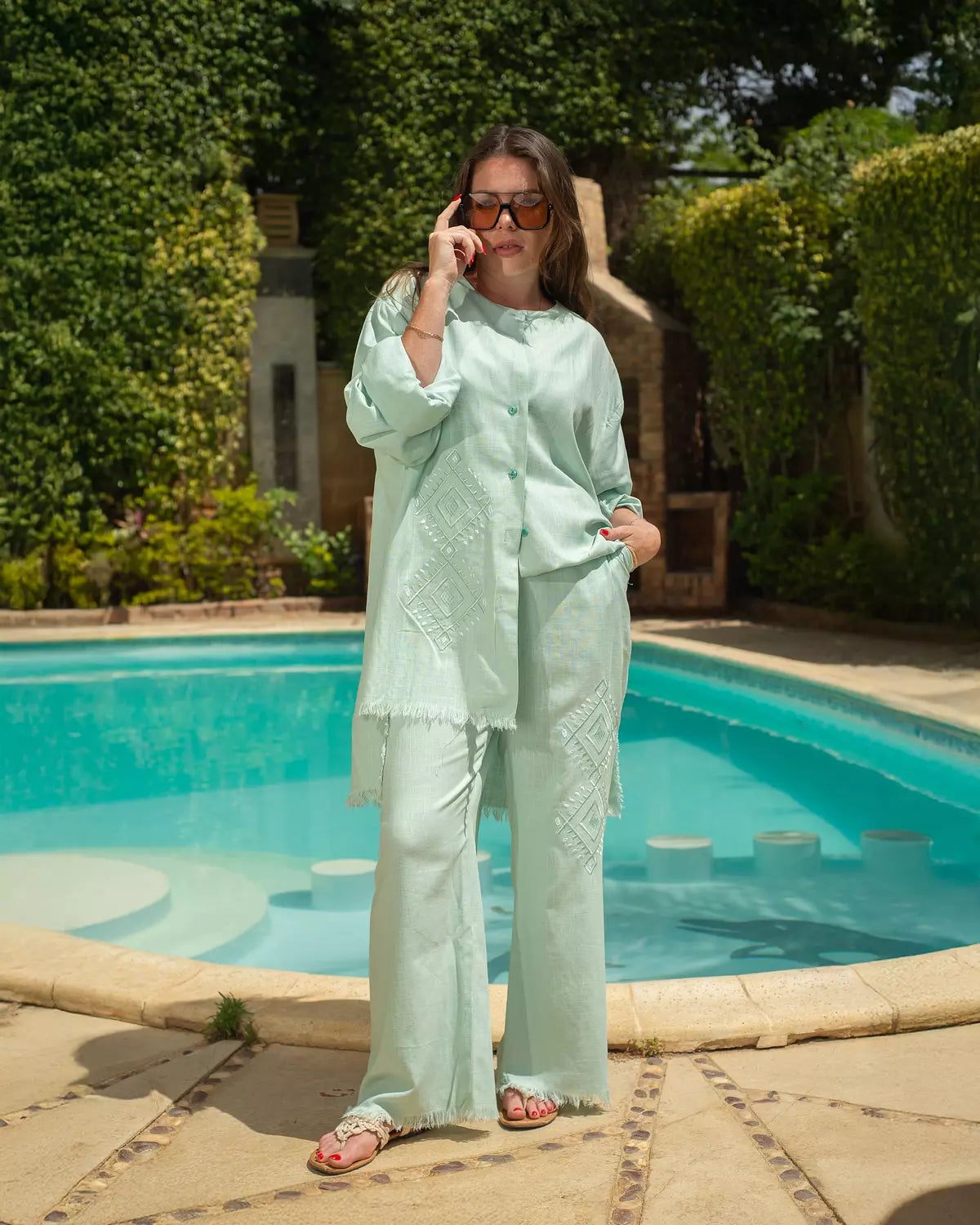 Mint Linen Embroidery Set