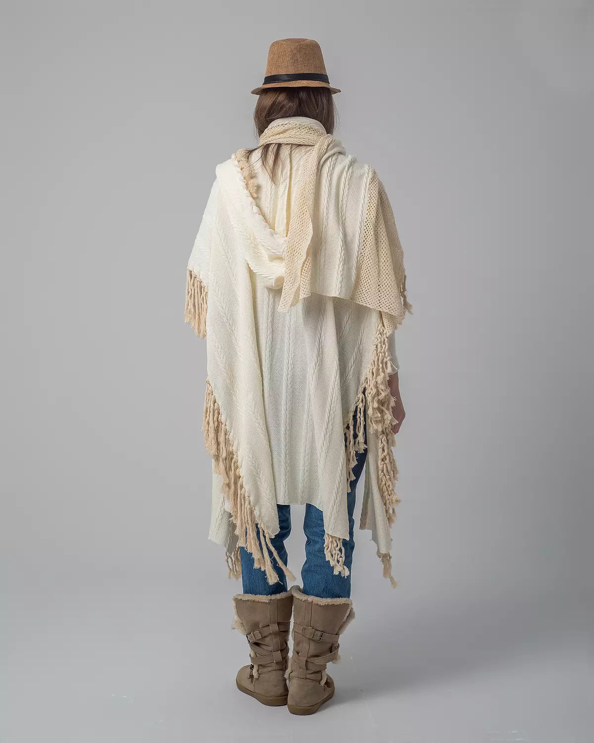 Off-White Boho Handmade Fringes Cape