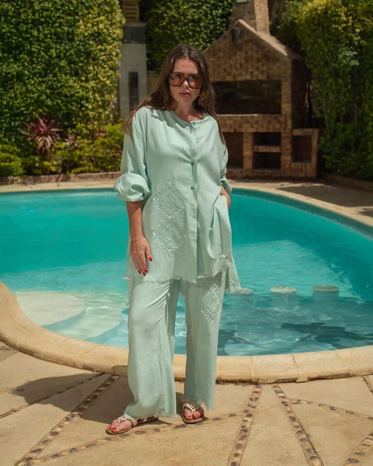 Mint Linen Embroidery Set