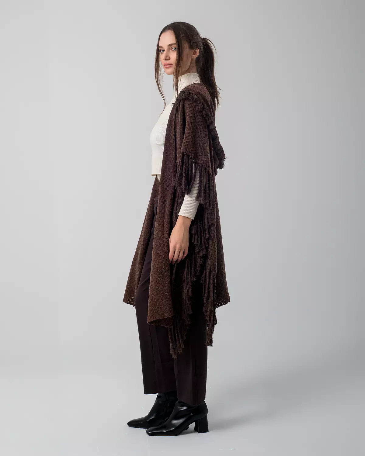 Brown Boho Handmade Fringes Cape