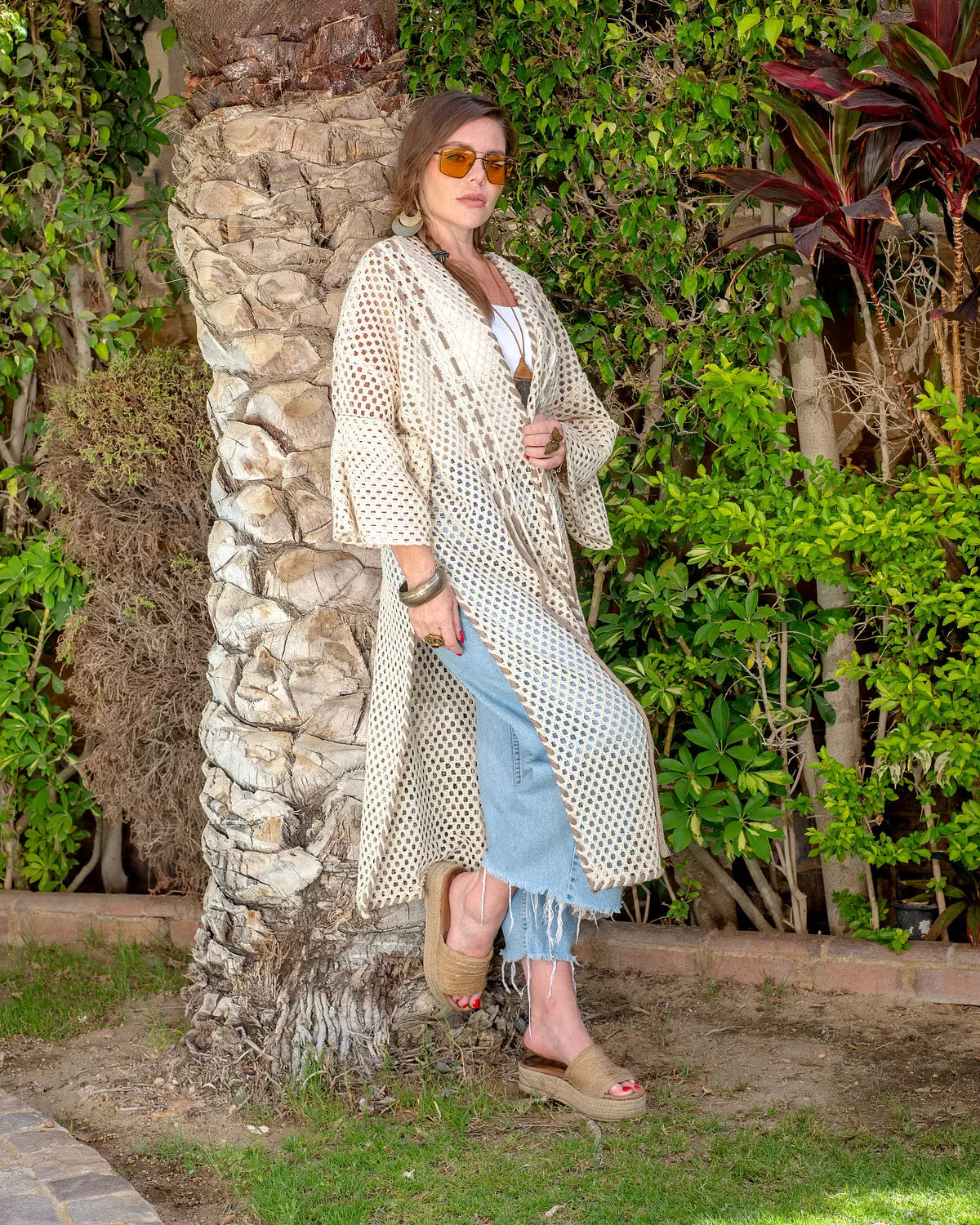 Beige Handmade Net Cardigan