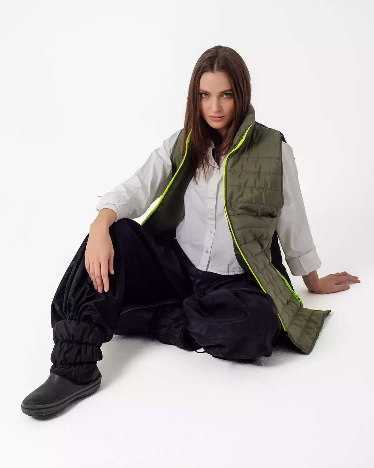 Olive Pump Vest with Funky Zipper
