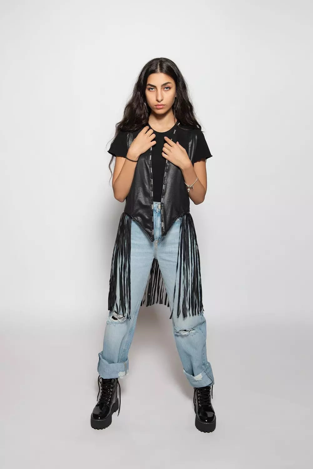 Black Leather Embroidery Vest