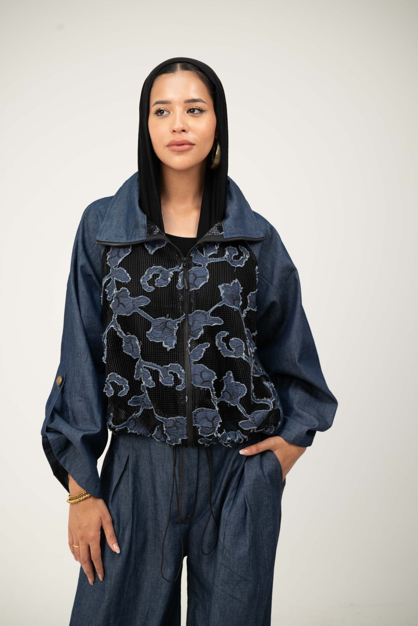 Floral Jacket - Dark Blue Jeans