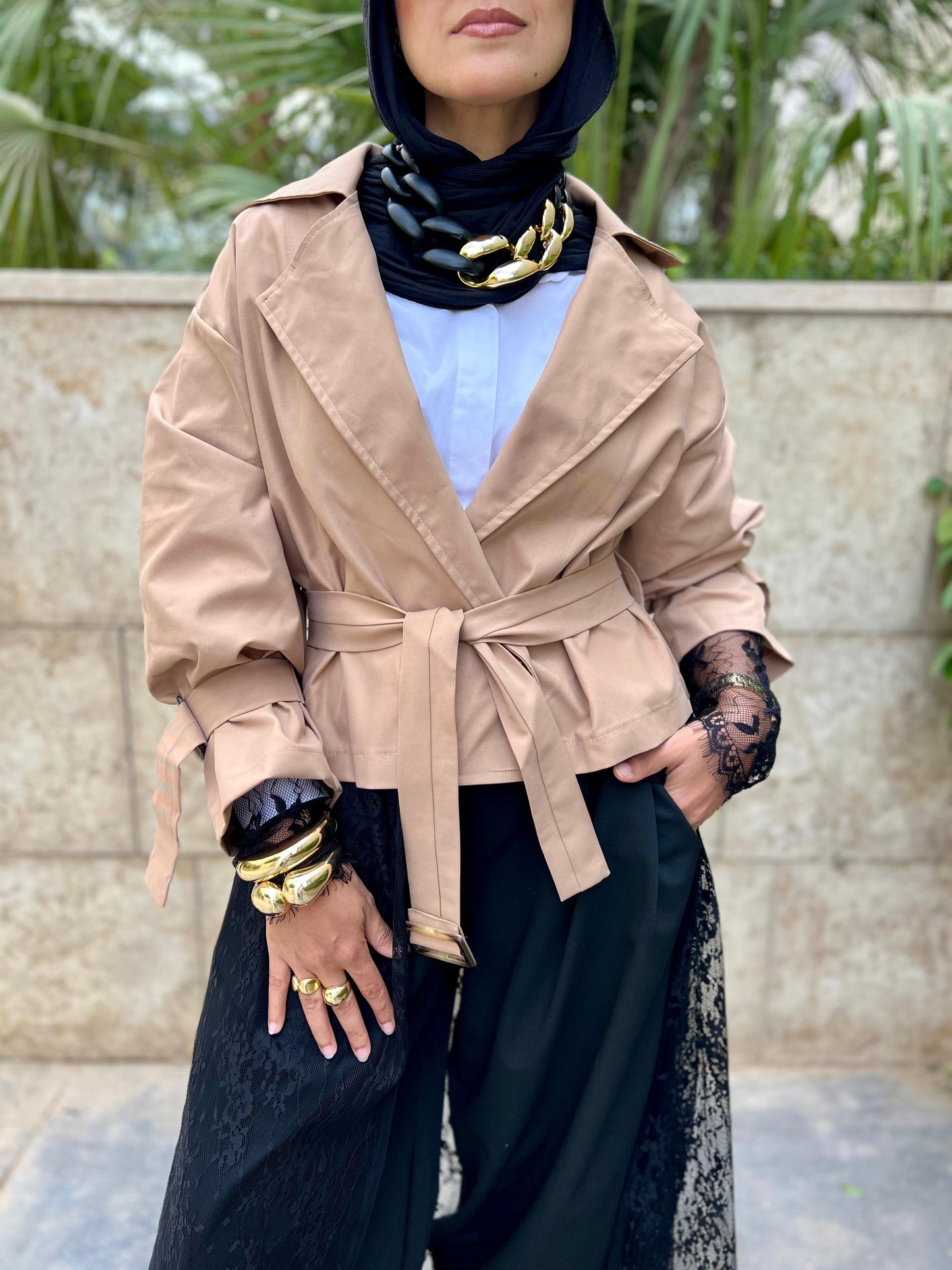 Lace Trench Coat - Beige