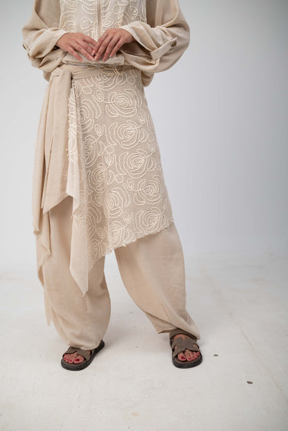 Floral Belt Skirt - Beige