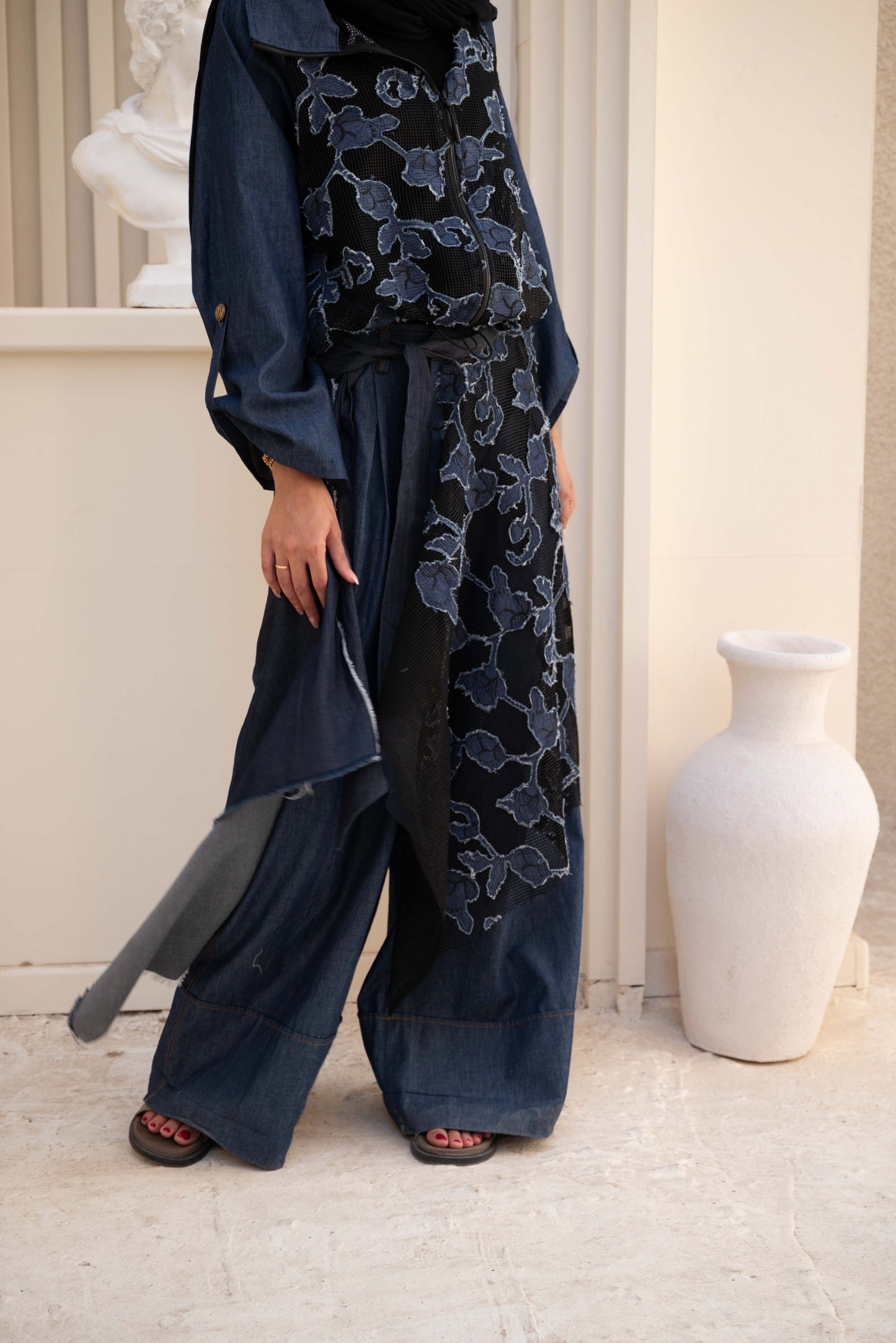 Floral Belt Skirt - Dark Blue Jeans