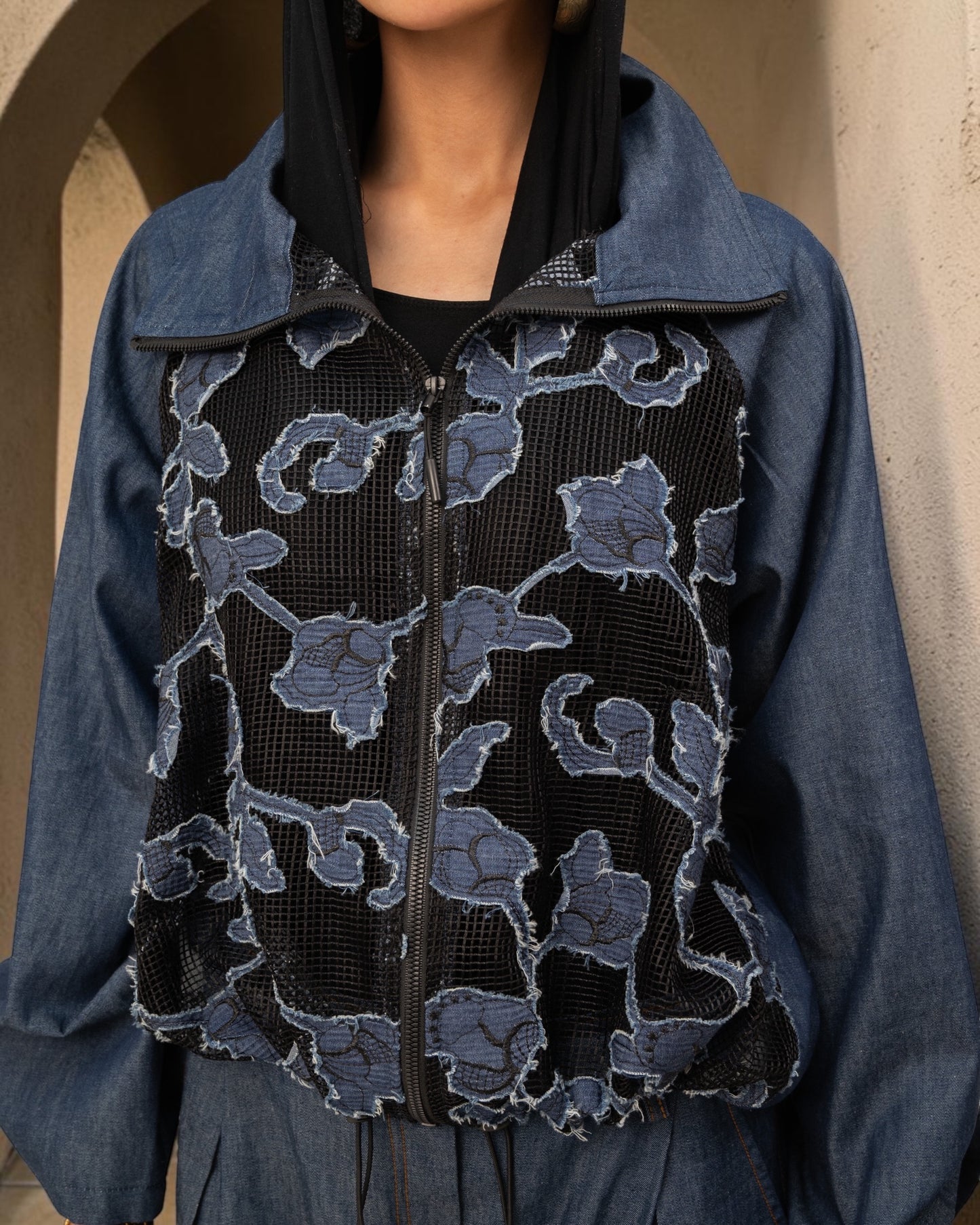 Floral Jacket - Dark Blue Jeans