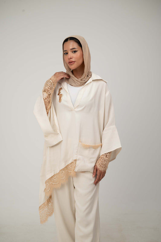Camellia Blouse White - Rose Gold Lace