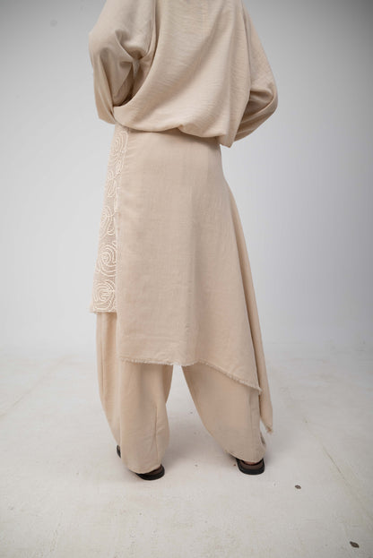 Floral Belt Skirt - Beige