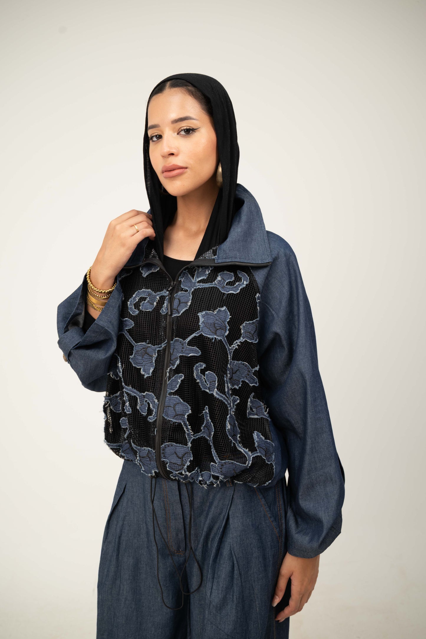 Floral Jacket - Dark Blue Jeans