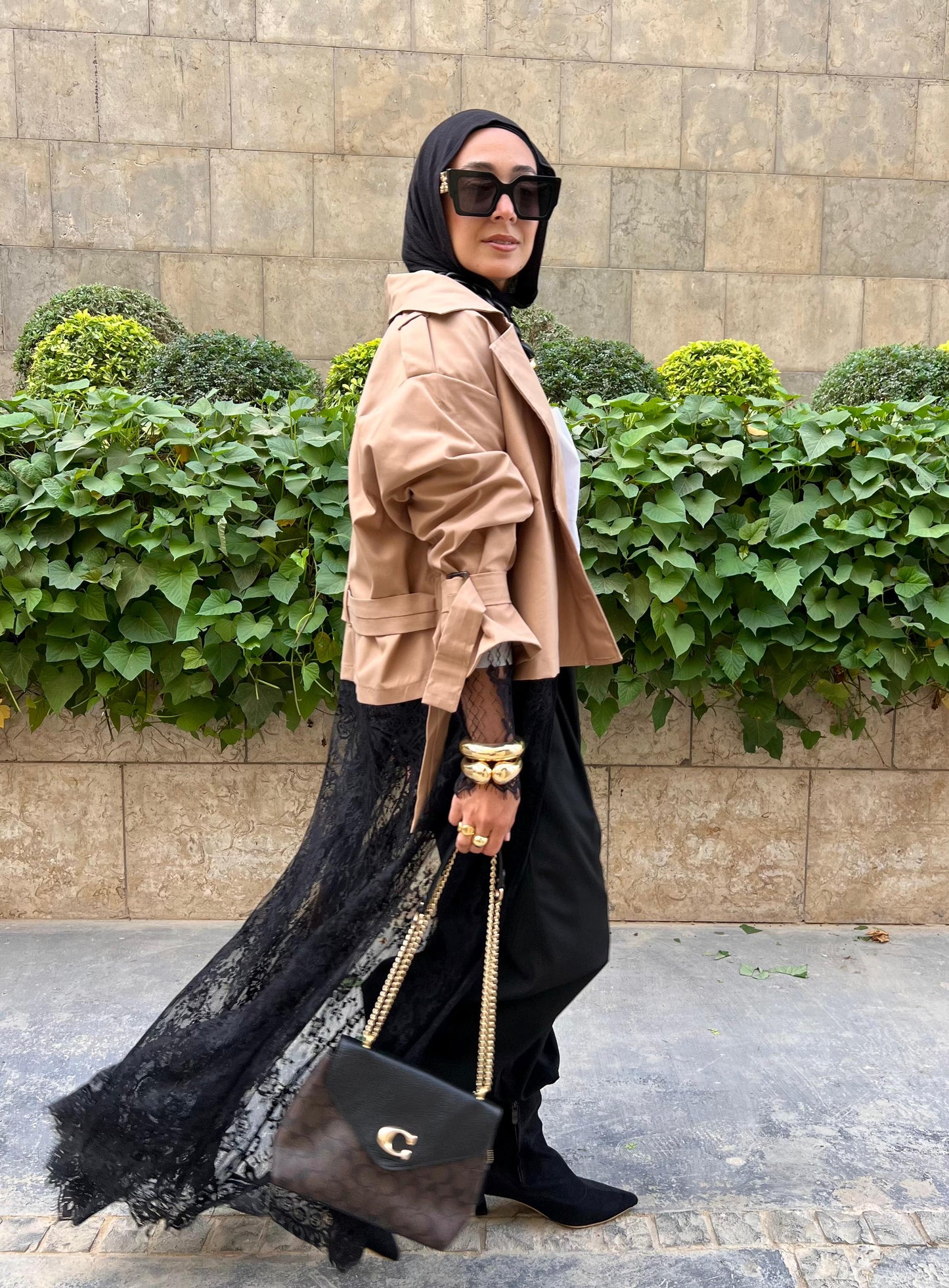 Lace Trench Coat - Beige