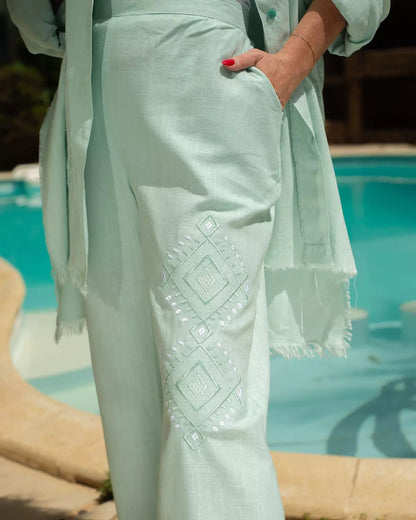 Mint Linen Embroidery Set
