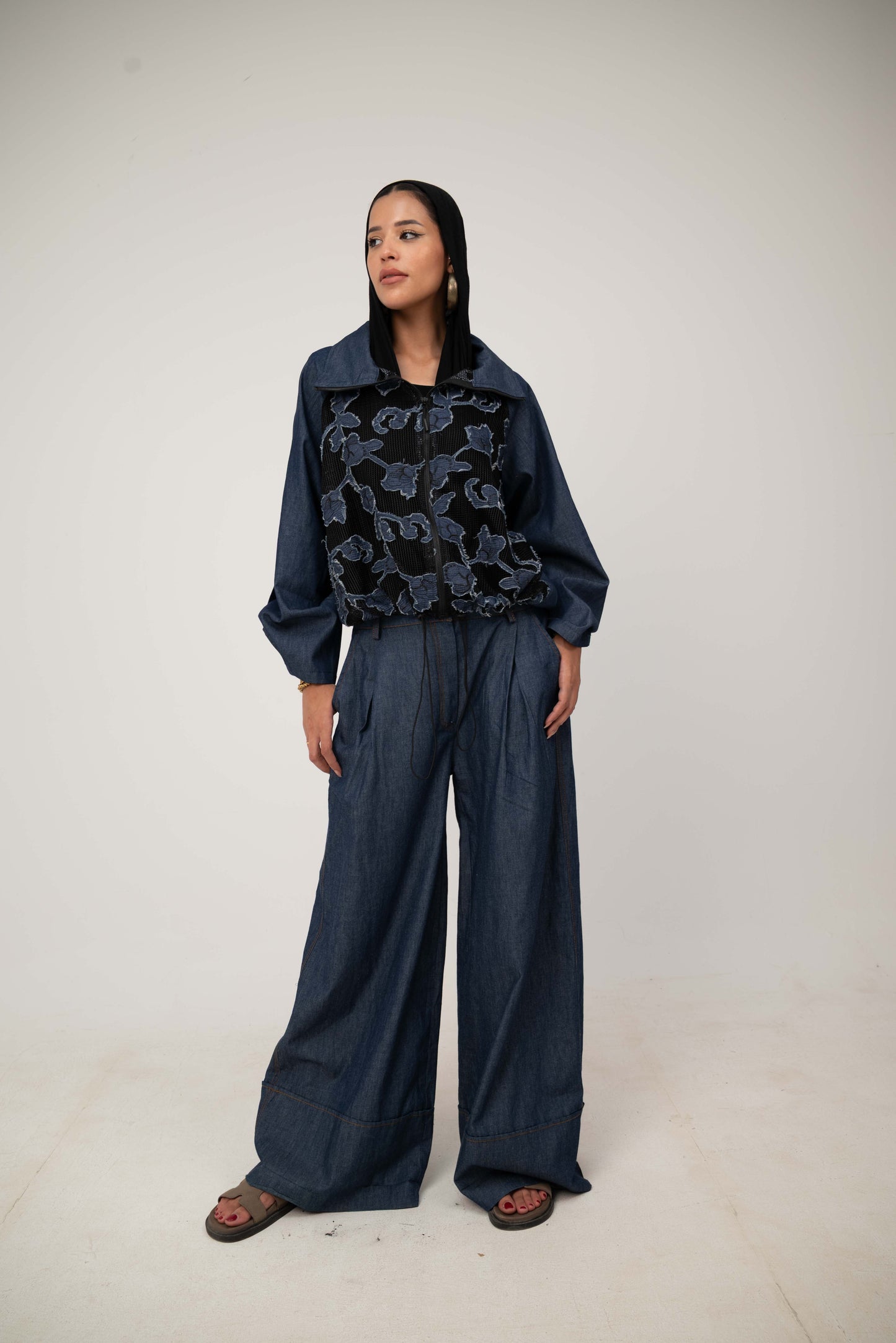 Floral Jacket - Dark Blue Jeans