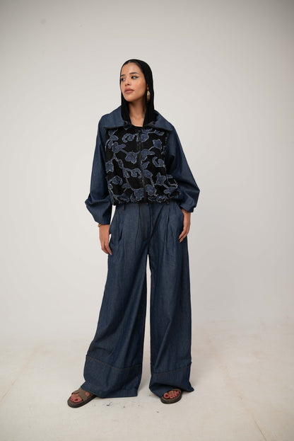 Floral Jacket - Dark Blue Jeans