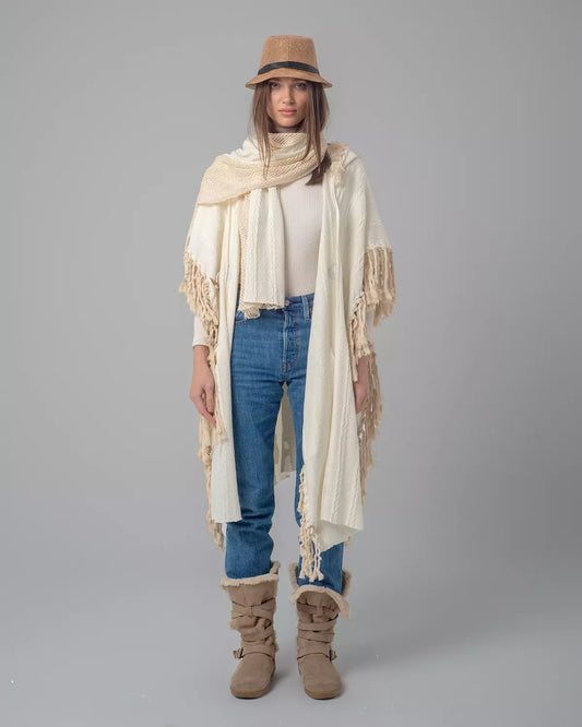 Off-White Boho Handmade Fringes Cape 