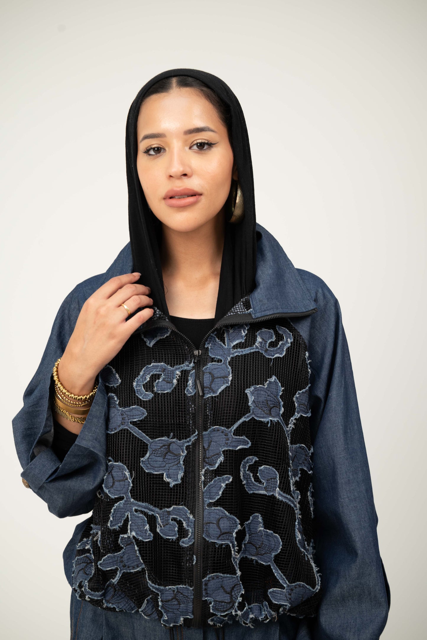 Floral Jacket - Dark Blue Jeans