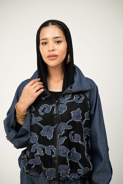 Floral Jacket - Dark Blue Jeans