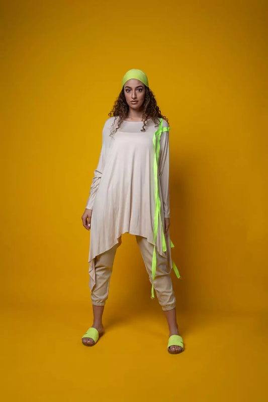 Beige Green-striped Top