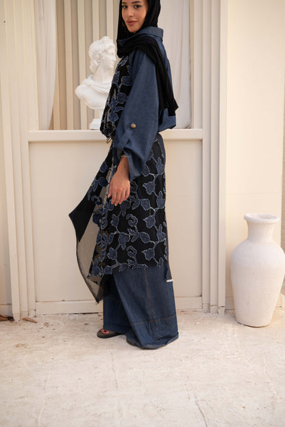 Floral Belt Skirt - Dark Blue Jeans