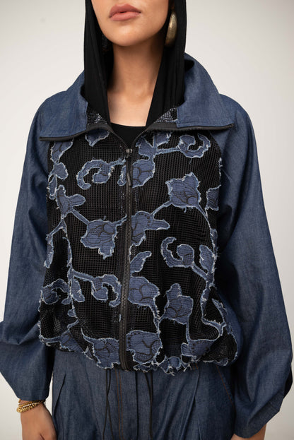 Floral Jacket - Dark Blue Jeans