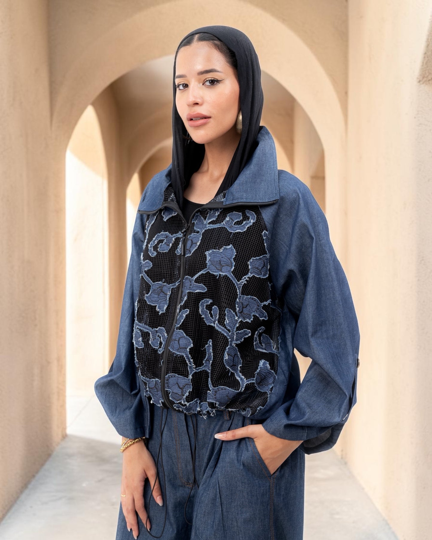 Floral Jacket - Dark Blue Jeans