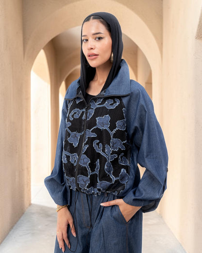 Floral Jacket - Dark Blue Jeans