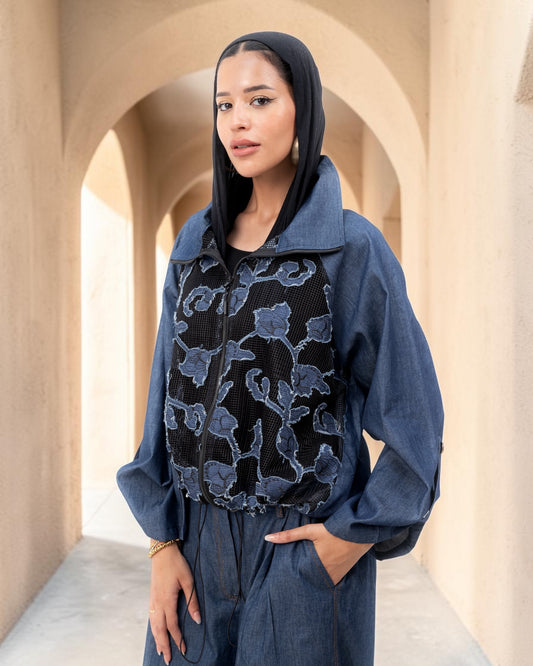Floral Jacket - Dark Blue Jeans