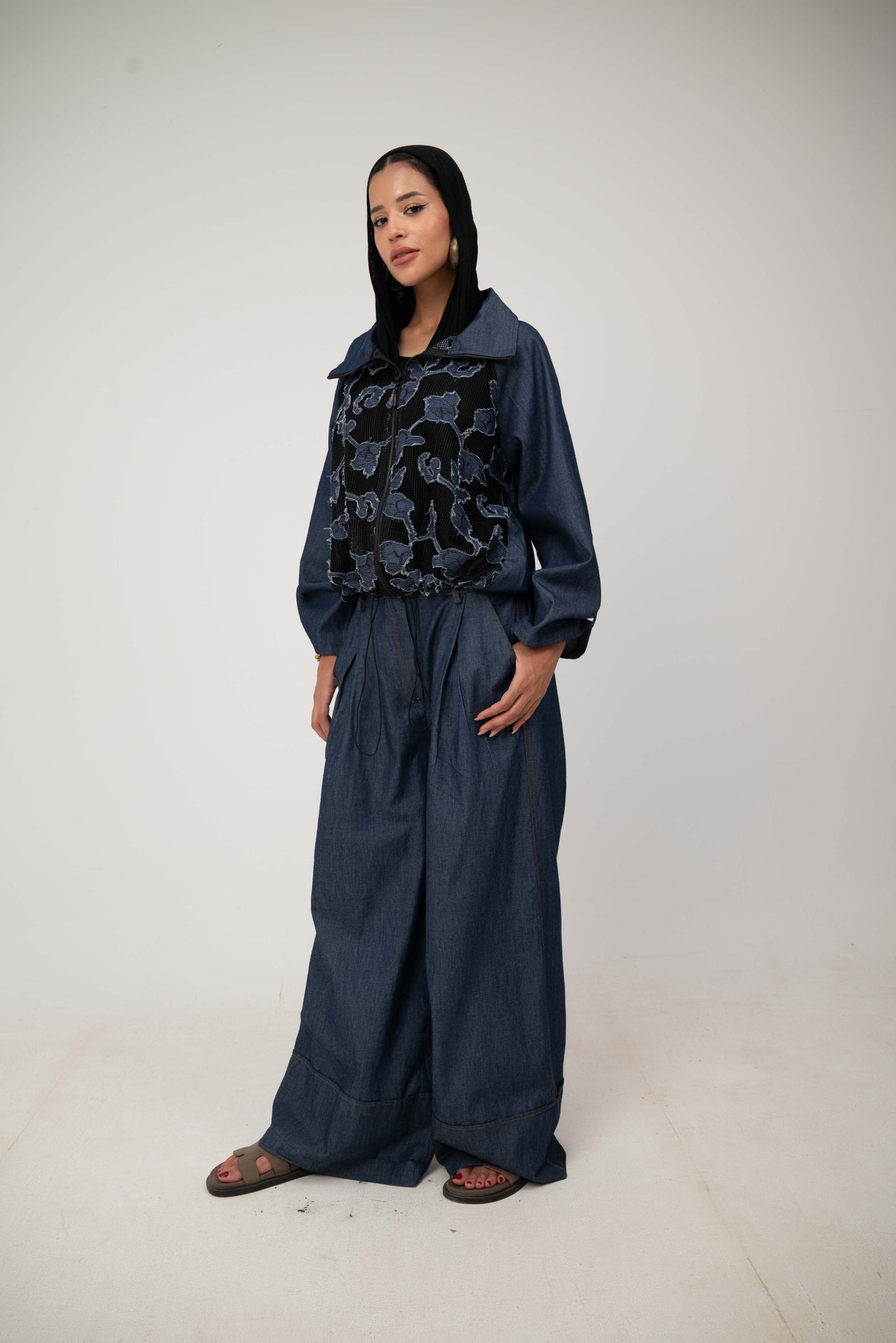 Floral Jacket - Dark Blue Jeans