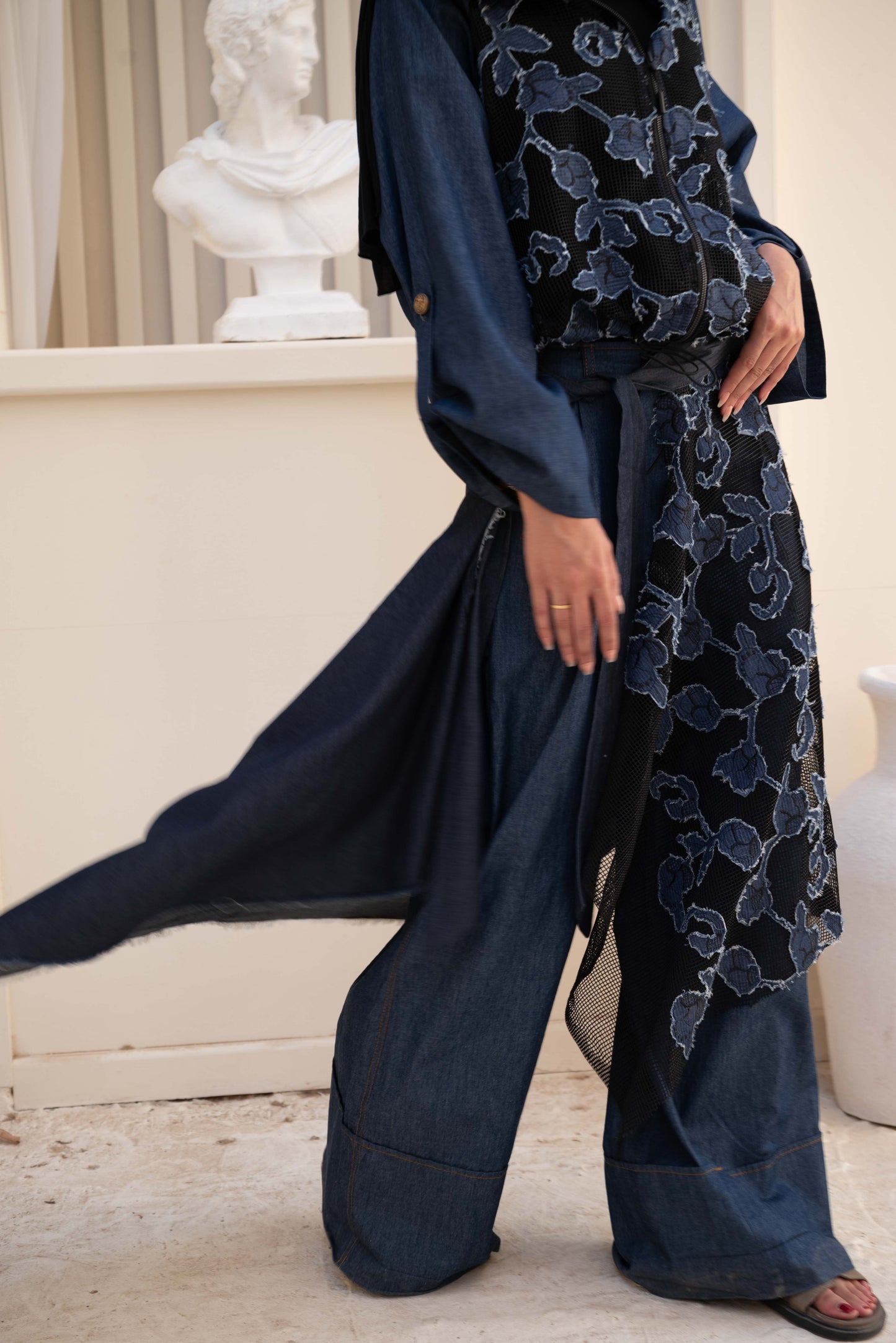 Floral Belt Skirt - Dark Blue Jeans
