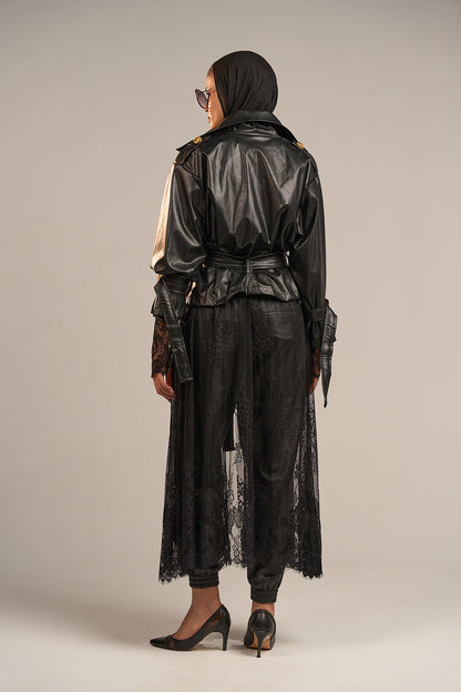 Lace Trench Coat - Black