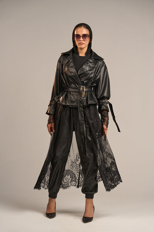 Lace Trench Coat - Black
