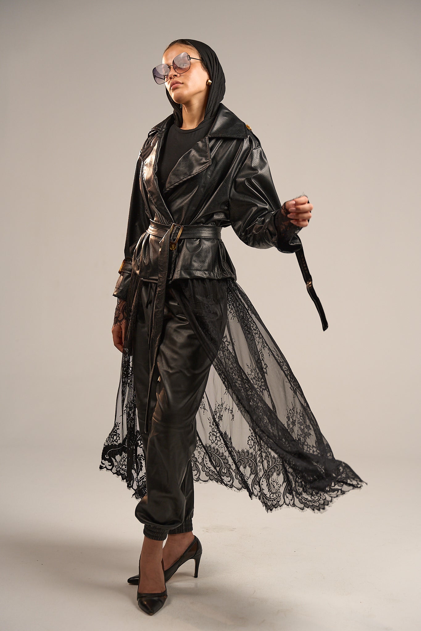 Lace Trench Coat - Black