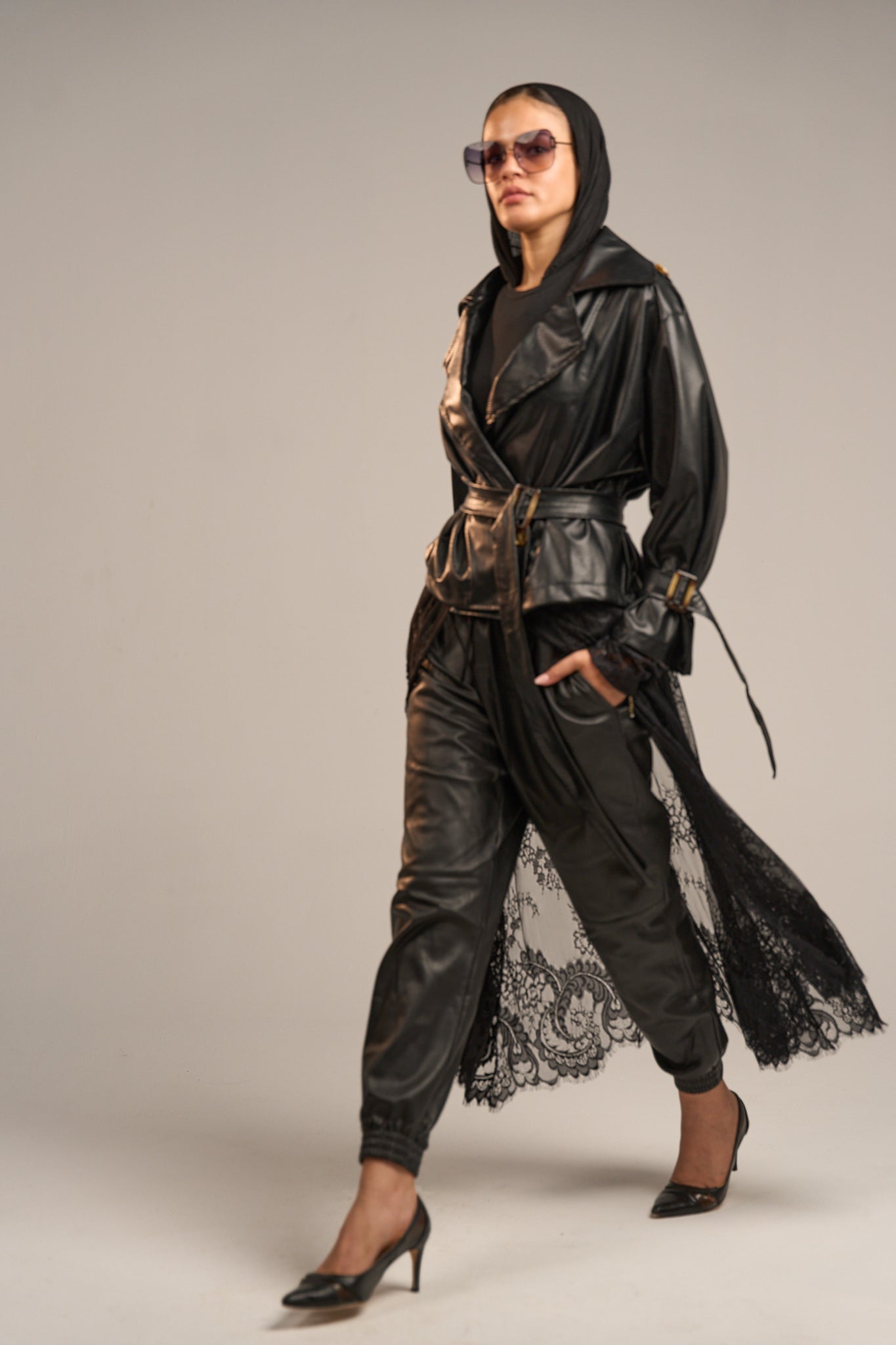 Lace Trench Coat - Black