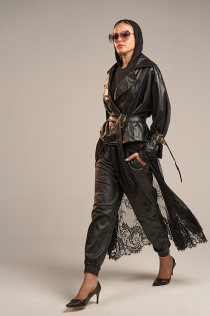 Lace Trench Coat - Black