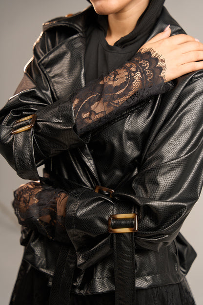 Lace Trench Coat - Black