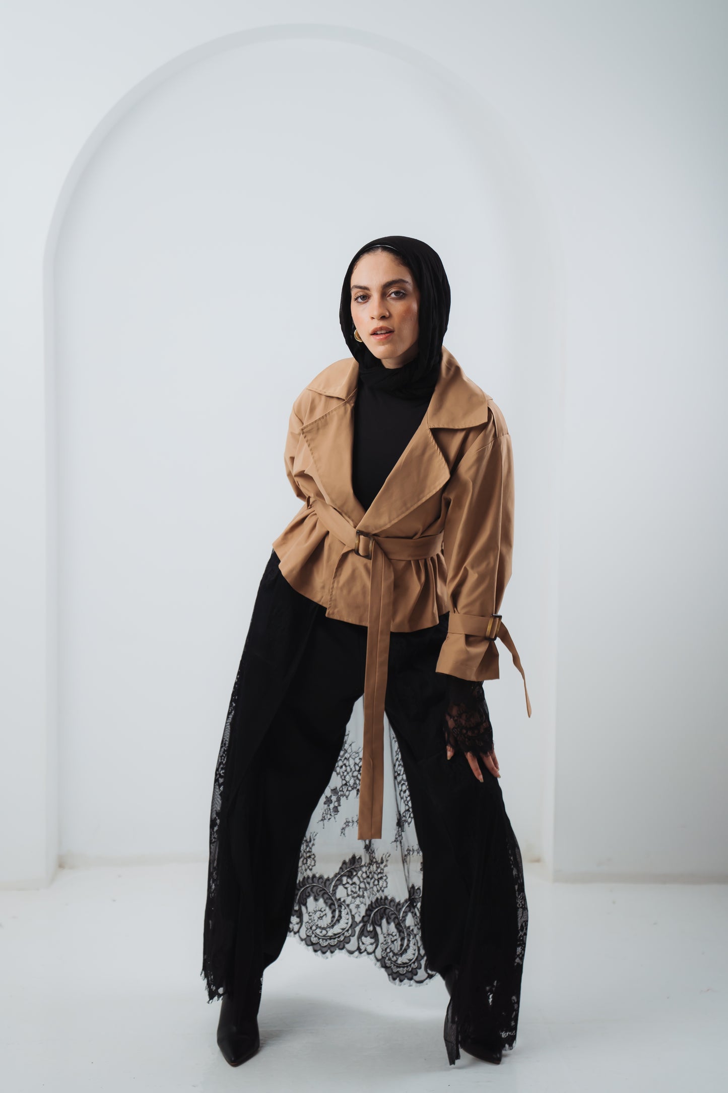 Lace Trench Coat - Beige