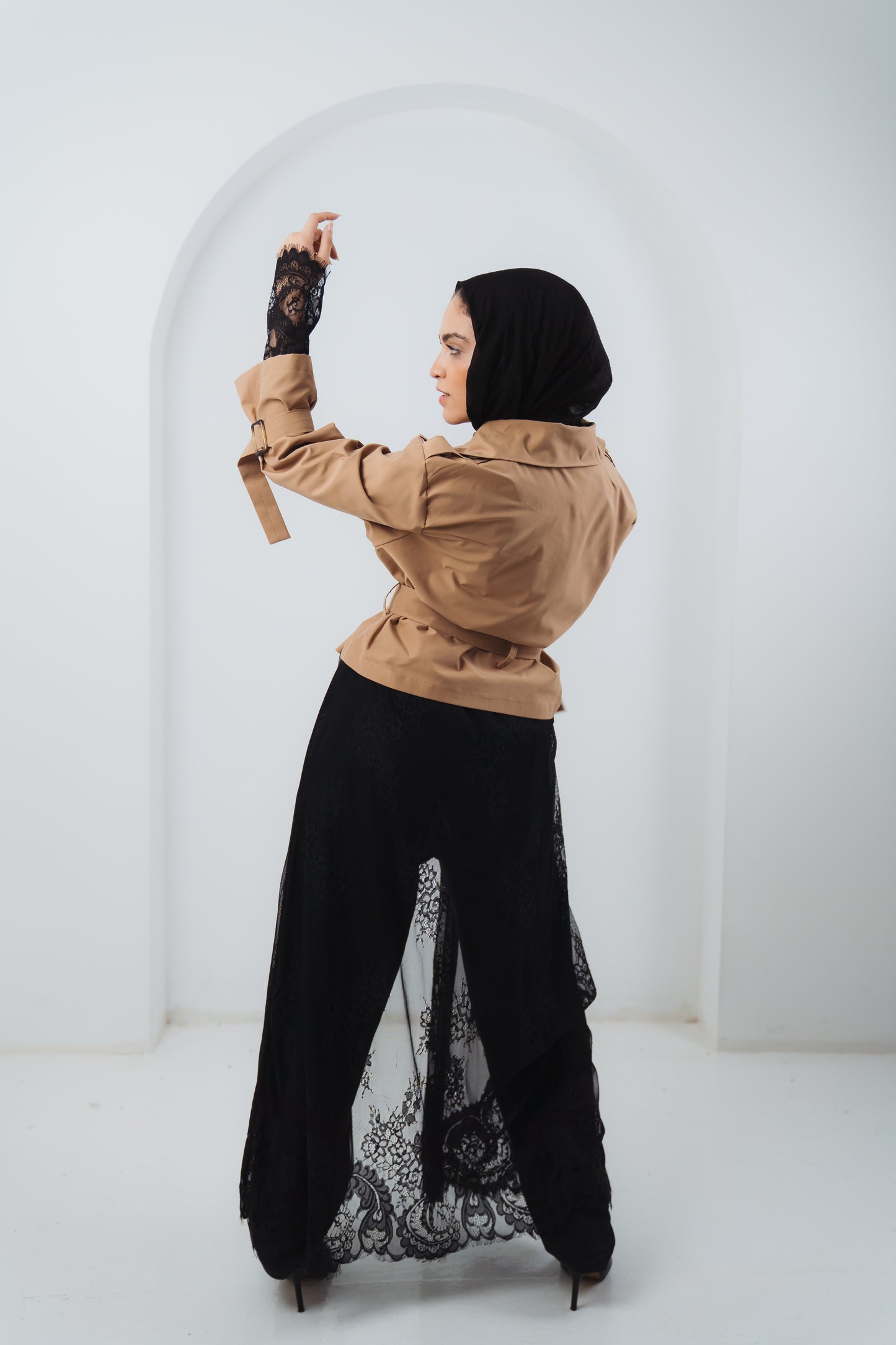 Lace Trench Coat - Beige