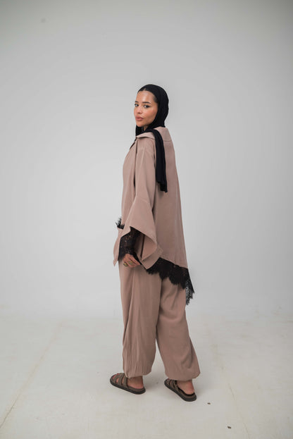 Camellia Blouse Coffee - Black Lace