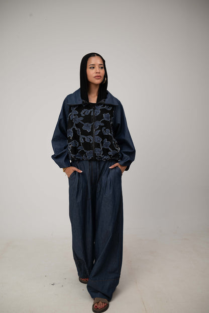 Floral Jacket - Dark Blue Jeans