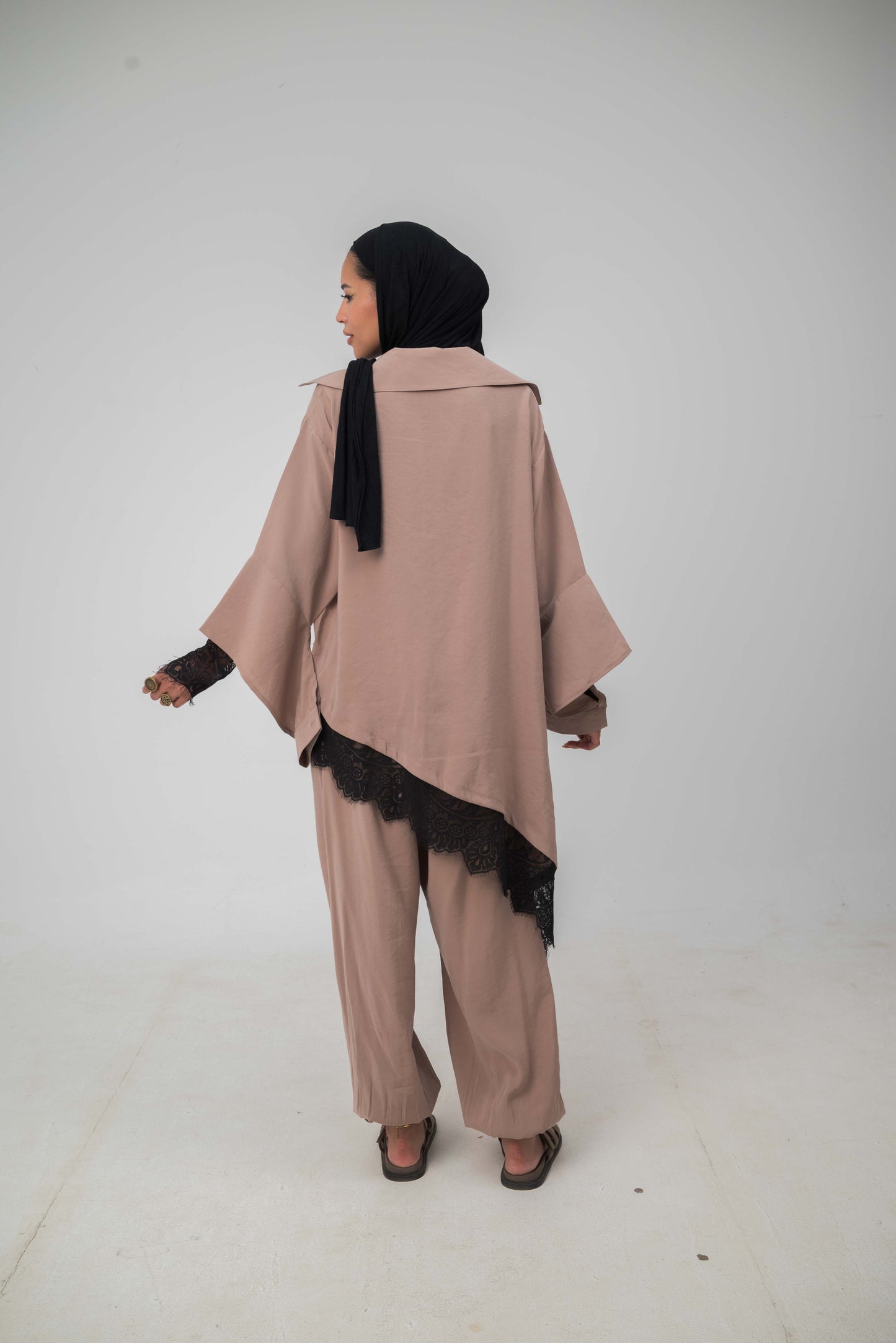 Camellia Blouse Coffee - Black Lace