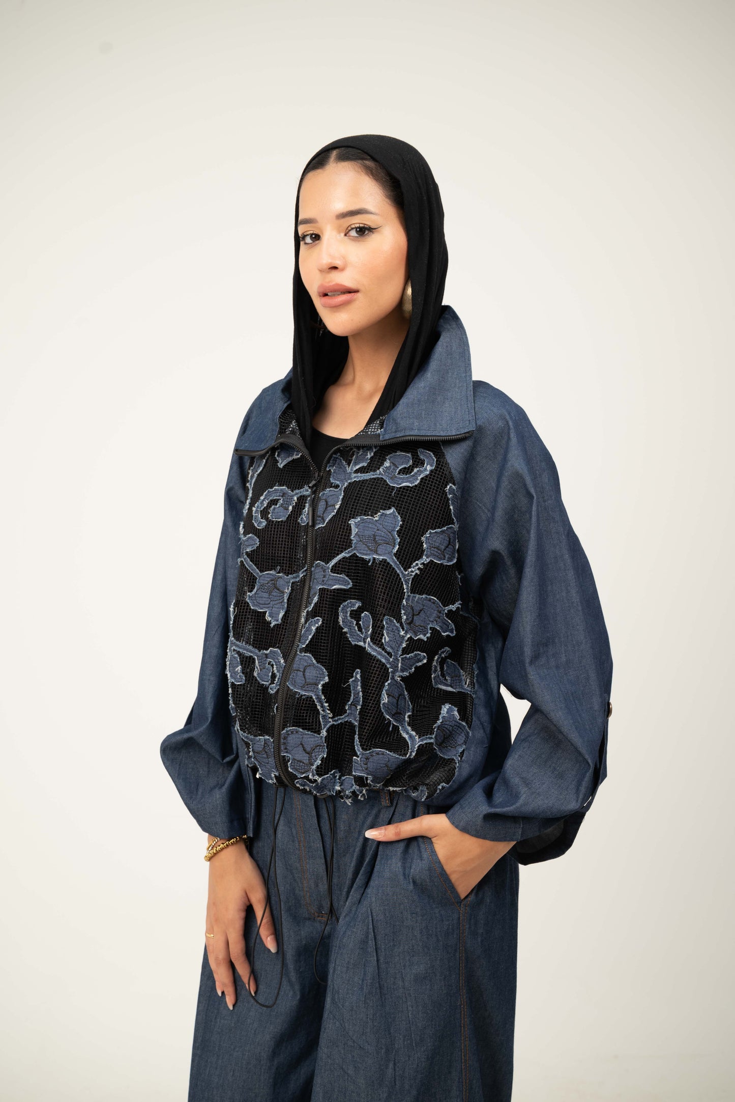 Floral Jacket - Dark Blue Jeans