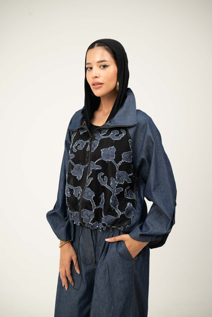 Floral Jacket - Dark Blue Jeans