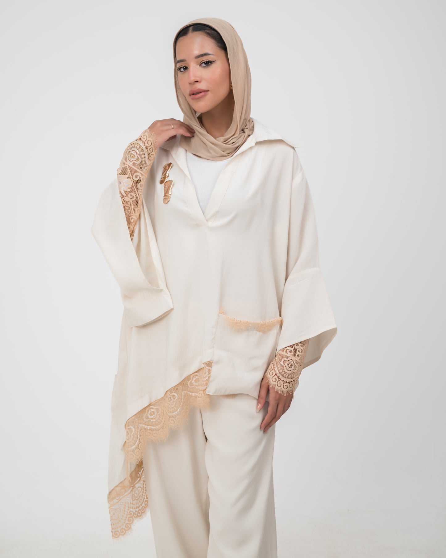 Camellia Blouse White - Rose Gold Lace